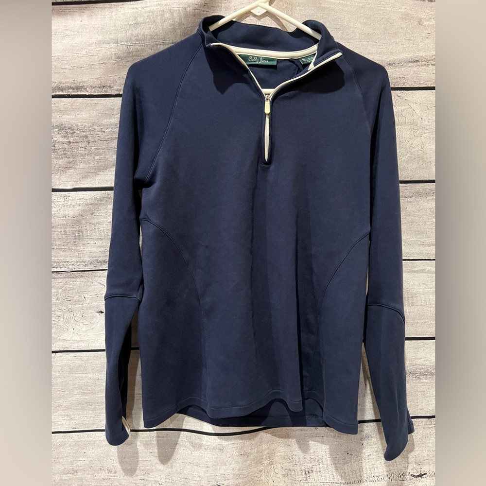 Bobby Jones Womens Fitted Golf Navy Blue Quarter Zip Pullover Top Peru Cotton - Picture 2 of 6